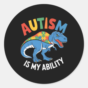 Autism Is My Ability Dinosaur Puzzle Design Classic Round Sticker