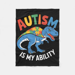 Autism Is My Ability Dinosaur Puzzle Design  Fleece Blanket