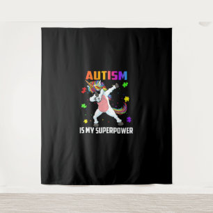 Autism Is My Superpower Dabbing Unicorn Gift Kids  Tapestry
