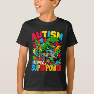 Autism Is My Superpower Dino Boys Monster Truck  T-Shirt