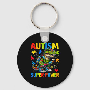 Autism is my superpower dino t rex puzzle keychain