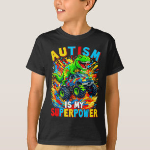 Autism Is My Superpower Dino Truck Autism Awarenes T-Shirt