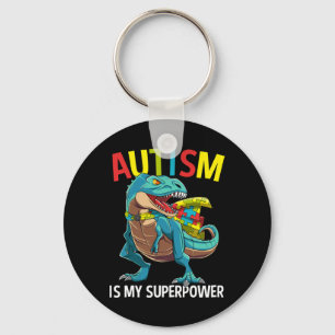 Autism Is My Superpower Dinosaur Puzzle Piece Keychain