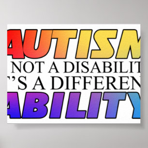 Autism Is Not A Disability White Versio Poster