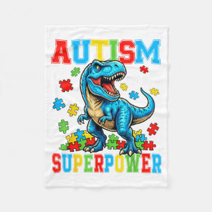 Autism is Superpower Dino T-Rex Monster Truck Kids Fleece Blanket