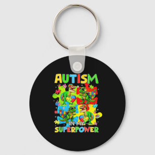 Autism is superpower dinosaur t rex autism keychain