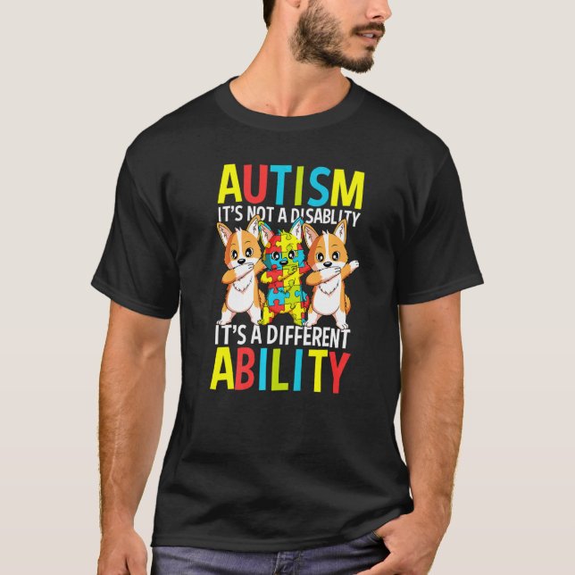Autism Its A Different Ability Dabbing Corgi Dog T-Shirt (Front)