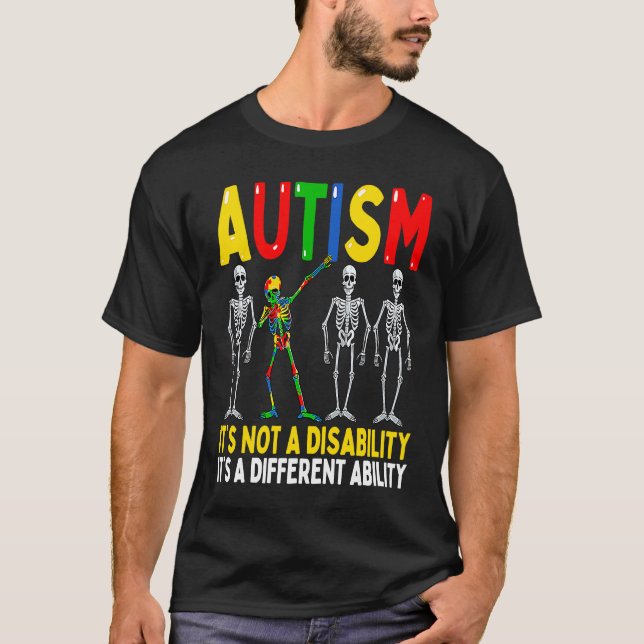 Autism It's A Different Ability  Dabbing Skeleton T-Shirt (Front)