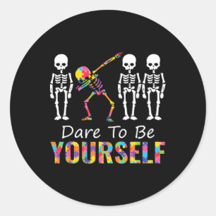 Autism It's A Different Ability Fun Dabbing Skelet Classic Round Sticker