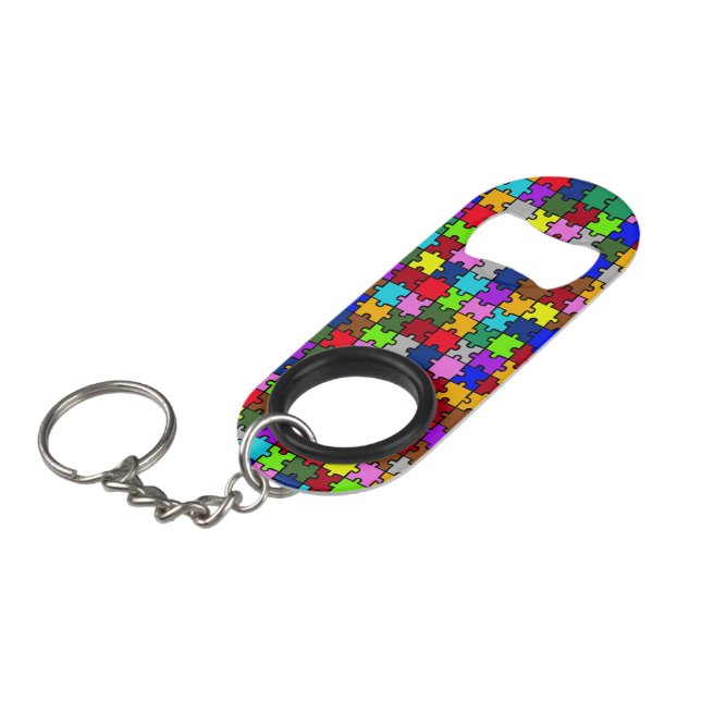 Autism jigsaw keychain bottle opener (Front Angled)