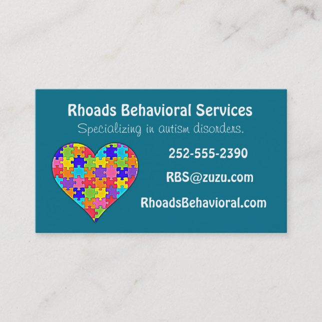 Autism Jigsaw Puzzle Heart Business Card (Front)