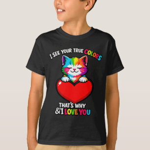 Autism love rainbow cat awareness T-Shirt
