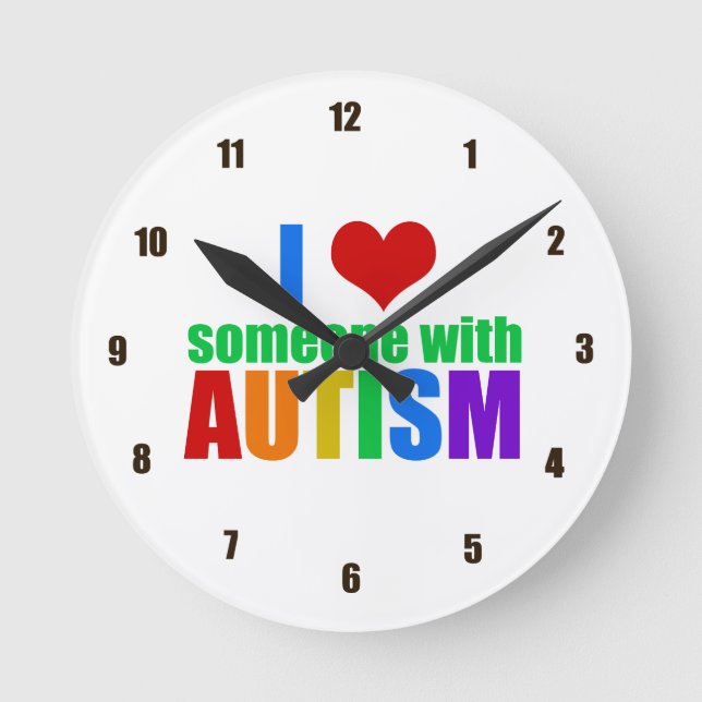 Autism Love Rainbow Family Support Colorful Cute Round Clock (Front)