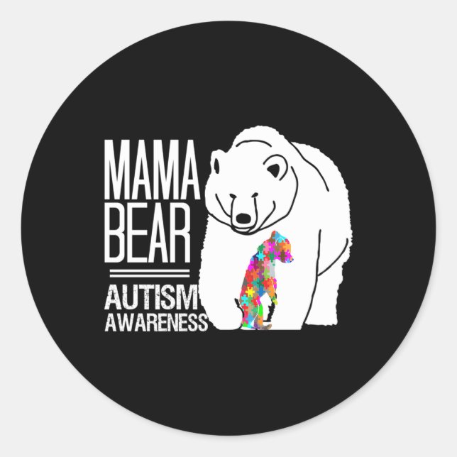 Autism Mama Bear Autism Awareness Classic Round Sticker (Front)