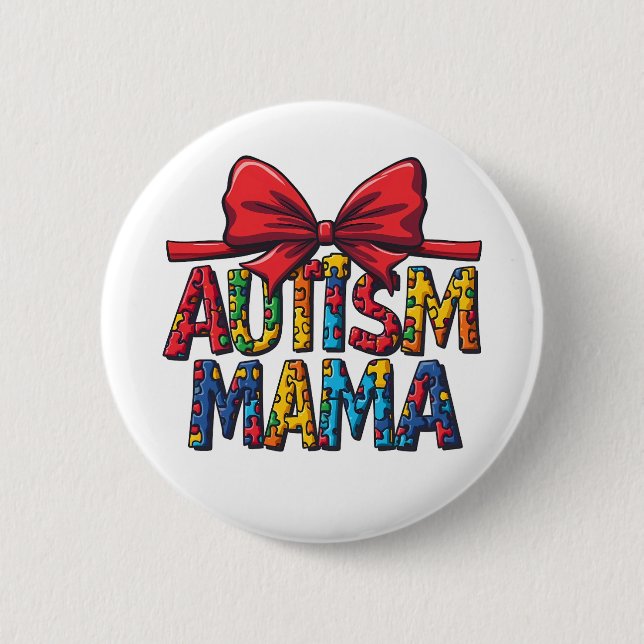 Autism Mama Bow Coquette Mom Autism Awareness  2 Inch Round Button (Front)