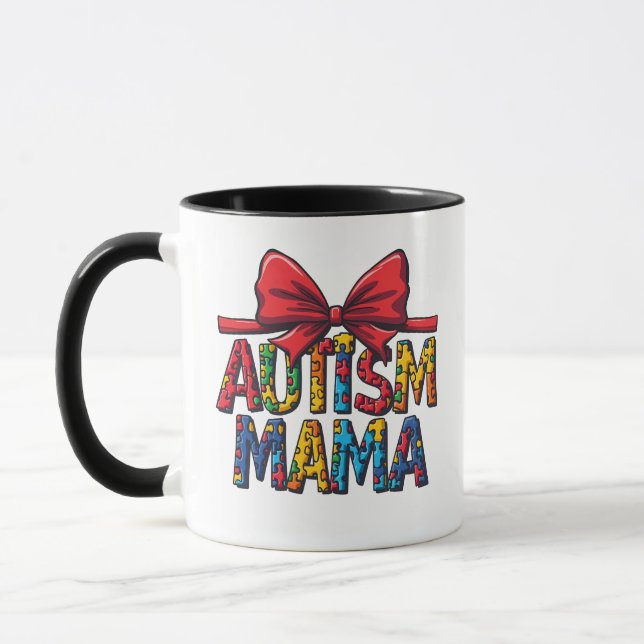 Autism Mama Bow Coquette Mom Autism Awareness  Mug (Left)