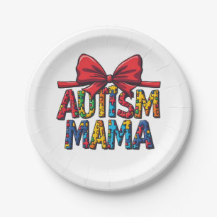 Autism Mama Bow Coquette Mom Autism Awareness  Paper Plate