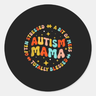Autism Mama Groovy Autism Awareness Inspirational  Classic Round Sticker