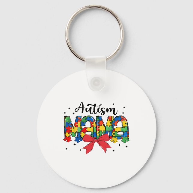 Autism Mama - Puzzle Piece Mom Support  Keychain (Front)