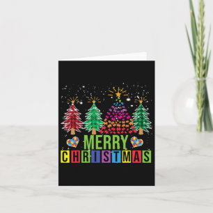 Autism Merry Christmas Tree Buffalo Plaid Matching Card