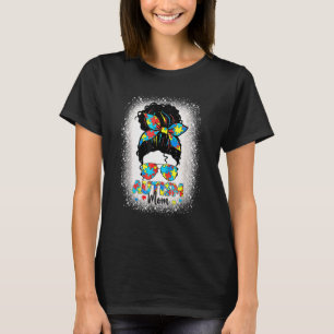 Autism Mom Awareness Messy Bun Sunglasses Bandana T-Shirt