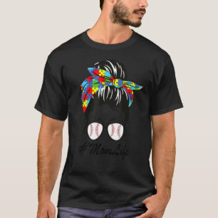 Autism Mom Baseball Messy Bun Bandana Autism Aware T-Shirt