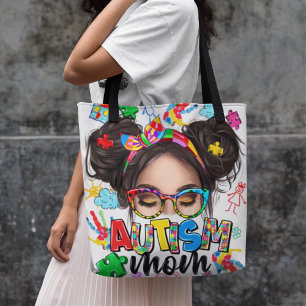 Autism Mom" Colourful Unconditional Love Tote Bag