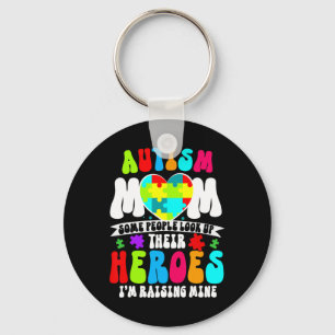 Autism Mom Groovy Heart Puzzle Autism Awareness He Keychain