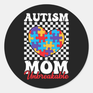 Autism Mom Heart Puzzle Mother Son Autism Awarenes Classic Round Sticker