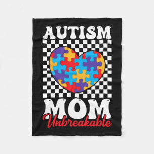 Autism Mom Heart Puzzle Mother Son Autism Awarenes Fleece Blanket