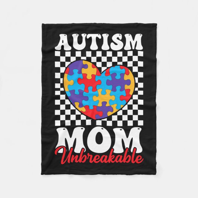 Autism Mom Heart Puzzle Mother Son Autism Awarenes Fleece Blanket (Front)