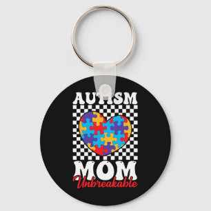 Autism Mom Heart Puzzle Mother Son Autism Awarenes Keychain