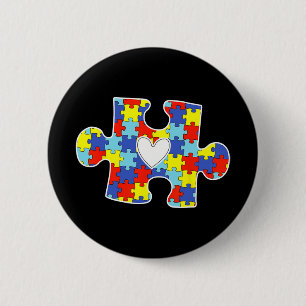 Autism Mom Heart Puzzle Piece Autism Awareness Tea 2 Inch Round Button