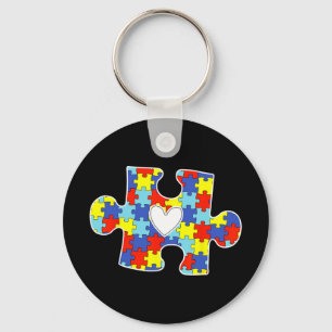 Autism Mom Heart Puzzle Piece Autism Awareness Tea Keychain