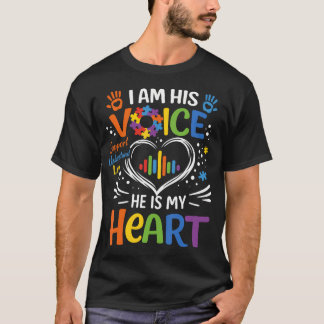 Autism Mom I Am His Voice He Is My Heart Puzzle T-Shirt