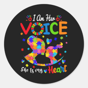 Autism Mom I'm Her Voice She Is My Heart Daughter  Classic Round Sticker