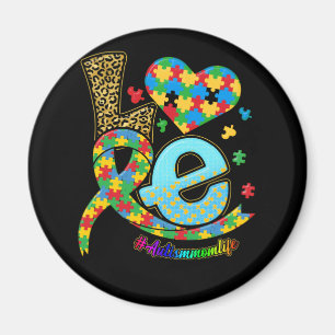 Autism Mom Life Love Puzzle Heart Leopard Magnet