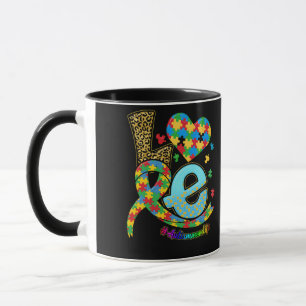 Autism Mom Life Love Puzzle Heart Leopard Mug