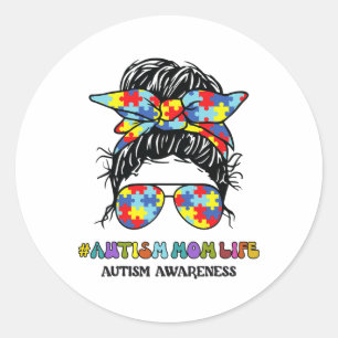 Autism Mom Life Messy Bun Autism Awareness Classic Round Sticker
