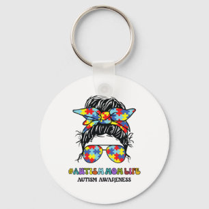 Autism Mom Life Messy Bun Autism Awareness Keychain