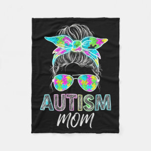 Autism mom life messy bun bleached mothers day fleece blanket