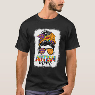 Autism Mom Life Messy Bun Hair Horror Halloween Mo T-Shirt