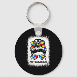 Autism mom life messy bun sunglasses bandana keychain