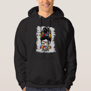 Autism Mom Life Messy Bun Sunglasses Bandana Mothe Hoodie
