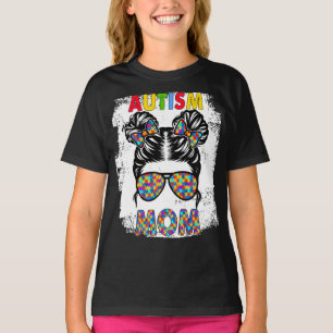 Autism Mom Life Messy Bun Sunglasses Bandana Mothe T-Shirt