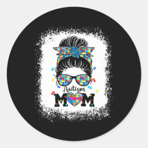 Autism Mom Life Messy Bun Sungles Bandana Mothers Classic Round Sticker