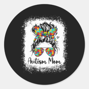Autism Mom Life Messy Bun Sungles Bandana Mothers  Classic Round Sticker