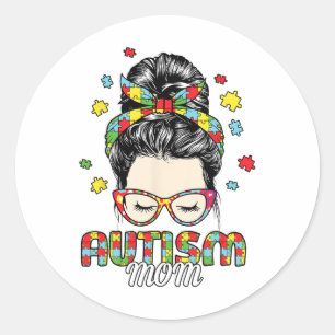 Autism Mom Life Messy Bun Sungles Byndana Mother’s Classic Round Sticker