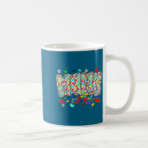 Autism mom mama leopard chequered puzzle piece bow coffee mug