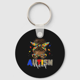 Autism mom messy bun black women autism awareness keychain